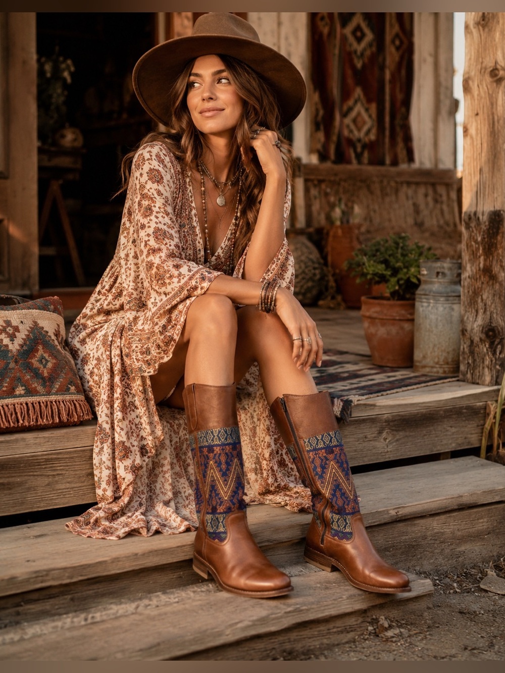 Teysha Leather Riding Boots/Aztec Textile